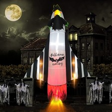 Halloween Inflatable Rocket Outdoor Decorations 8FT Blow White with Red Cloak 