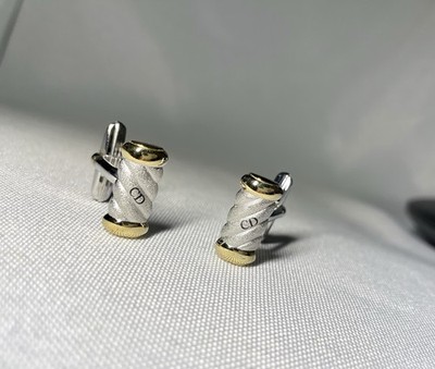 Auth [Beautiful] Dior CD Logo Gold & Matte Silver Cufflinks Business Gift