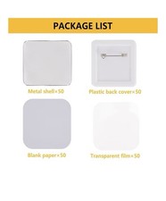 50 Sets Square Buttons ONLY 2 x 2inch Silver Clear Plastic For Mecolour Machine