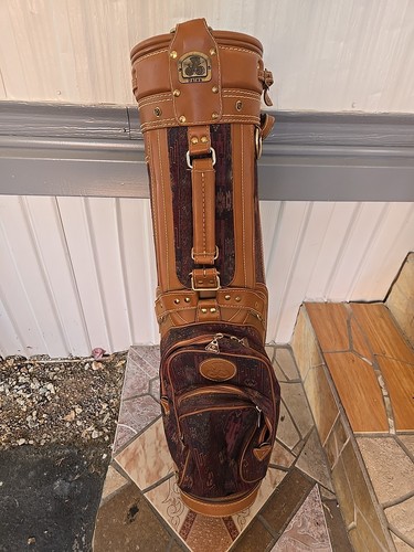 Vintage Daiwa Coach Collection Golf Bag 6-way Brown Leather Hunting Tapestry EUC