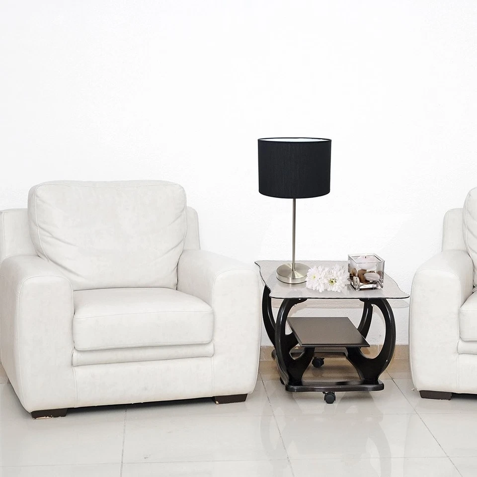 LT2040-BLK 23" Lámpara de palo de metal estándar con base redonda y tela de tambor... Foto 3 de 4