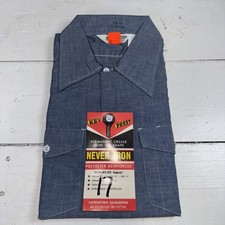Key Imperial Prest Permanent Crease Never Iron Pencil Pocket Blue Shirt NOS
