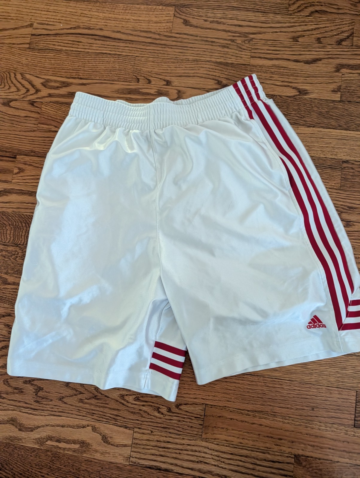 Adidas Basketball Shorts Mens Medium White Red Stripes Shiny Silky Dazzle