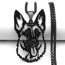 Black Colour German Shepherd Dog Head Pendant Necklace Men Women Jewellery Gift