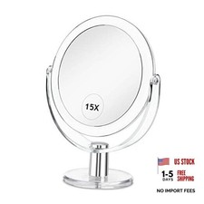 Vanity Makeup Mirror with Stand, 1X/15X 8.3"L x 6.3"W Transparent