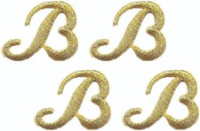 Lot of 4 Script Letter B Patches 1" Metallic Gold Iron On Monogram
