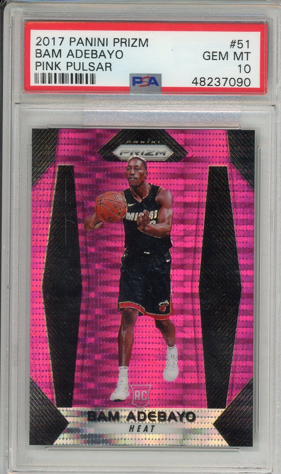 2017 PANINI PRIZM BAM ADEBAYO #51 ROOKIE PINK PULSAR PRIZM #/42 PSA 10 83 POINTS