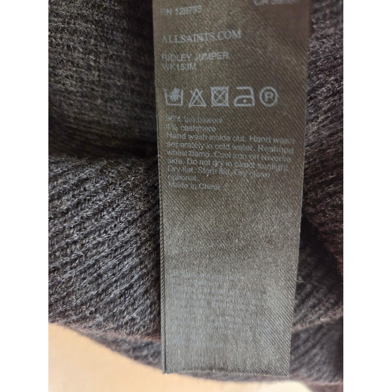 All Saints Ridley Black Funnel Neck Wool & Cashmere Sweater Sz S image 7