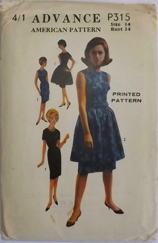 Vintage Advance Pattern P315 Fitted Dress with Detachable Over Skirt Bust 34 FF - Picture 4 of 4