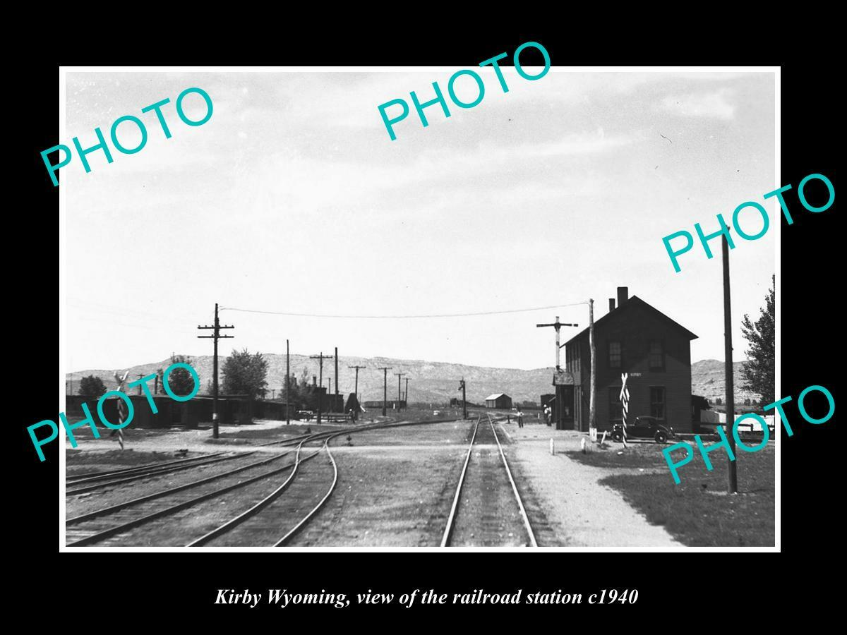 OLD POSTCARD SIZE PHOTO OF KIRBY WYOMING THE RAILROAD DEPOT STATION