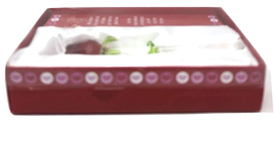 Vidrio Rosa Roja Flor con Hojas Verdes Recuerdo Romántico 5" NUEVO SELLADO Foto 3 de 3