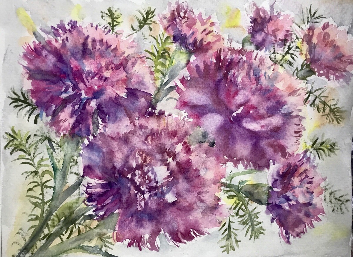 Watercolor Painting Original Carnation Flower Wall Art 9x12 Floral