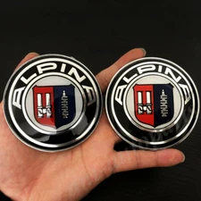 2pcs 82MM Alpina Logo Car Hood Trunk Rear Emblem Badge Decal Sticker