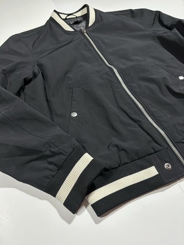 Men's Diesel Embroidered Logo Ribbed Collar Jacket, Black/Cream, Size Large - Picture 6 of 12