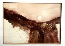 Eva Macie 22"x18" Framed Abstract Mixed Media Watercolor on Paper Signed Moon