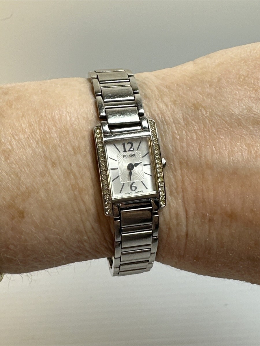 Vintage Pulsar Ladies Watch 1N00 X265 Silvertone Rectangle Link Vintage Pulsar Ladies Watch 1N00 X265 Silvertone Rectangle Link