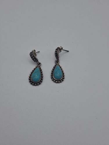 Vtg Sterling Silver Turquoise Native Teardrop Post Earrings 4.10g 1" Marked CI - Picture 2 of 9