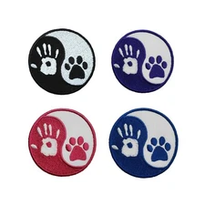 Yin Yang Hand Dog Paw Embroidered Iron On Patch 2.5" Fur Baby Pet Rainbow Bridge