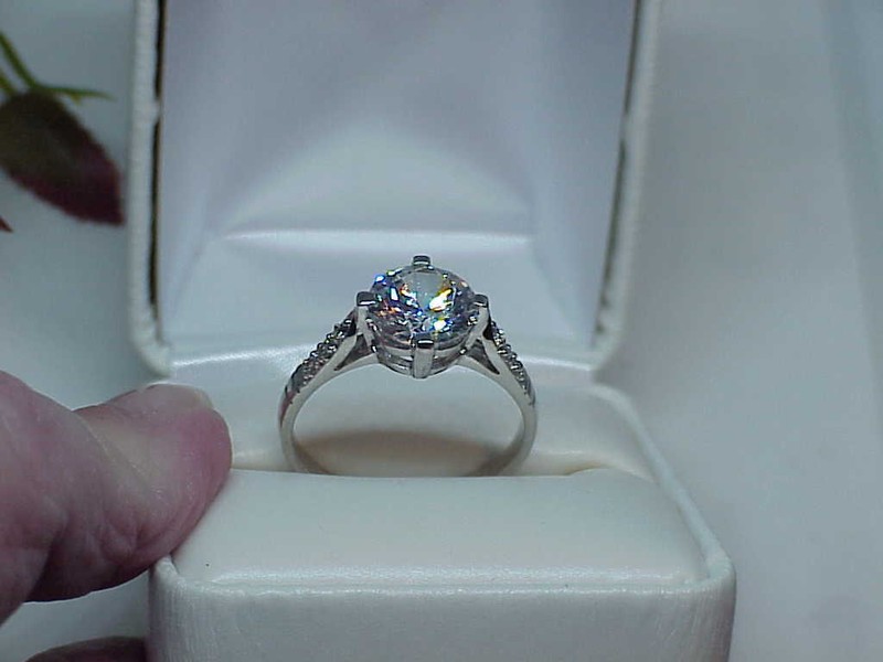 Vintage DQ QVC Sterling Solitaire 4.00ct Crystal Ring Ornate Band Sz 10 3.9Grams