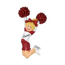 Personalized Christmas Ornament - Blonde Cheerleadeer in Red Uniform