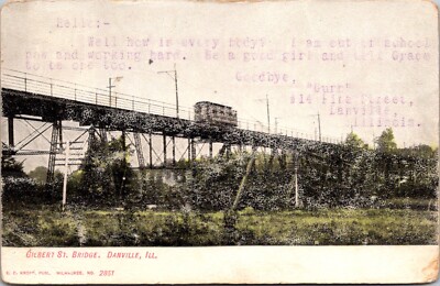Danville, IL Gilbert St. Bridge Postcard