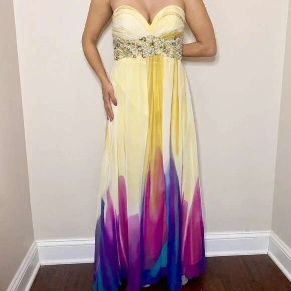 crystal beading for dresses Fully Crystal Beading Sweetheart Chiffon Evening Dresses With Leg Slit
