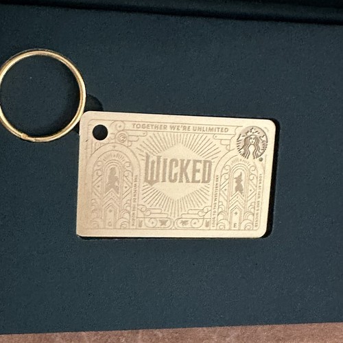 Starbucks Limited Edition WICKED Gold Metal Gift Card Keychain New & Loaded $50 - Picture 3 of 5