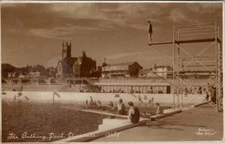 Penzance England Bathing Pool Man Diving Board Salmon's Art Studio Postcard B27