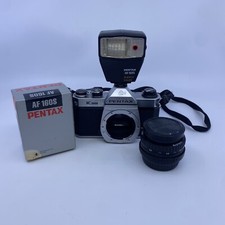 ASAHI PENTAX K1000 SLR 35 mm CAMERA w/ SMC PENTAX-M 1:2 50mm LENS  AF160s Flash