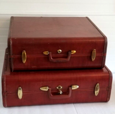 Set of Vintage Red Brown Samsonite Suitcase Luggage Shwayder Model