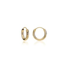 Gold Tone over Sterling Silver 2mm Diamond-Cut Endless Hoop Earrings, 10mm