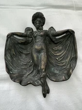 Antique Art Nouveau Brass Ash Tray Trinket Coin Dish 1920s/30s Lady in Dress