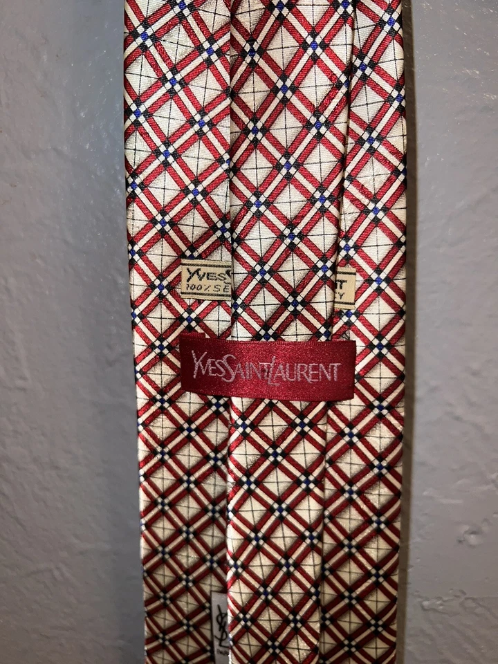 CORBATA VINTAGE YVES SAINT LAURENT para hombre roja y crema Foto 3 de 3