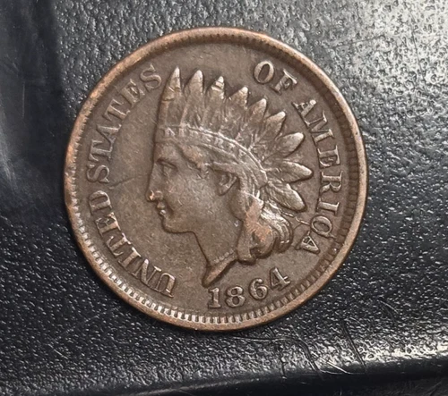 1864 Bronze Indian Cent Penny  VF+ LARGE OBV Die Crack   J26