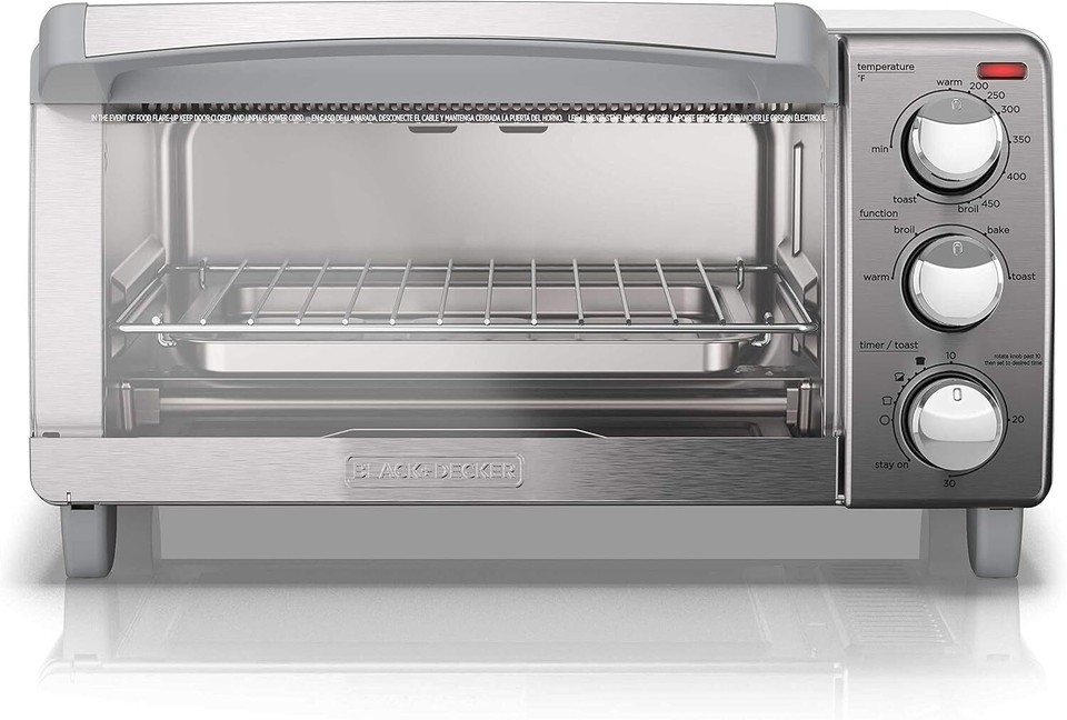 BLACK+DECKER 4Slice Toaster Oven, TO1745SSG, Even Toast, 4 Cooking