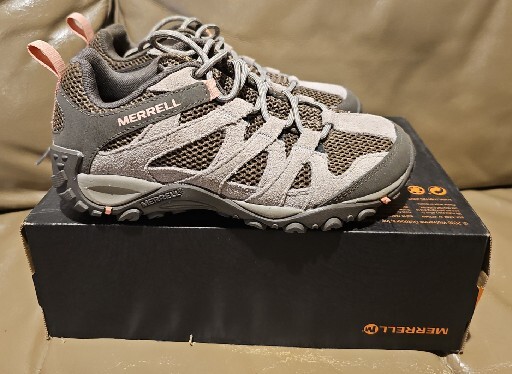 Scarpe da trekking donna Alverstone nuove con etichette Merrell alluminio pelle J03303 taglia 6