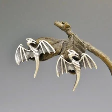 Handmade 925 Sterling Silver Small Open Wing Dragon Stud Earrings Unique Gothic