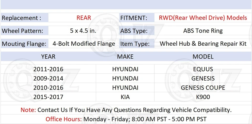 [REAR(Qty.2)] 512417 Wheel Hub Assembly For 2011-2016 Hyundai Equus Sedan RWD — 第 2/4 张图片