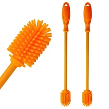 2 Pack Silicone Bottle Brush Cleaner Cleaning Brush for Glass Bottles Orange