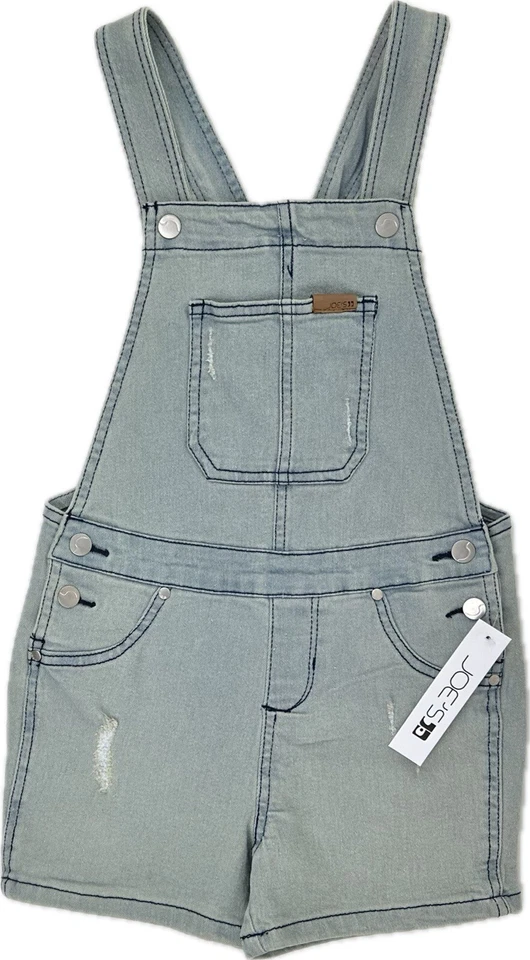 Joe's Jeans Kids 2 Pc Blue Coral Cotton Stripe T Shirt Denim Shortalls Set Sz 6X - Image 2 of 4