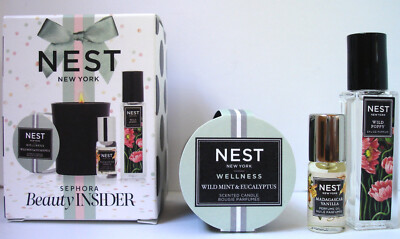 NEST Wild Poppy Perfume & Madagascar Vanilla Perfume  & Mint Eucalyptus Candle