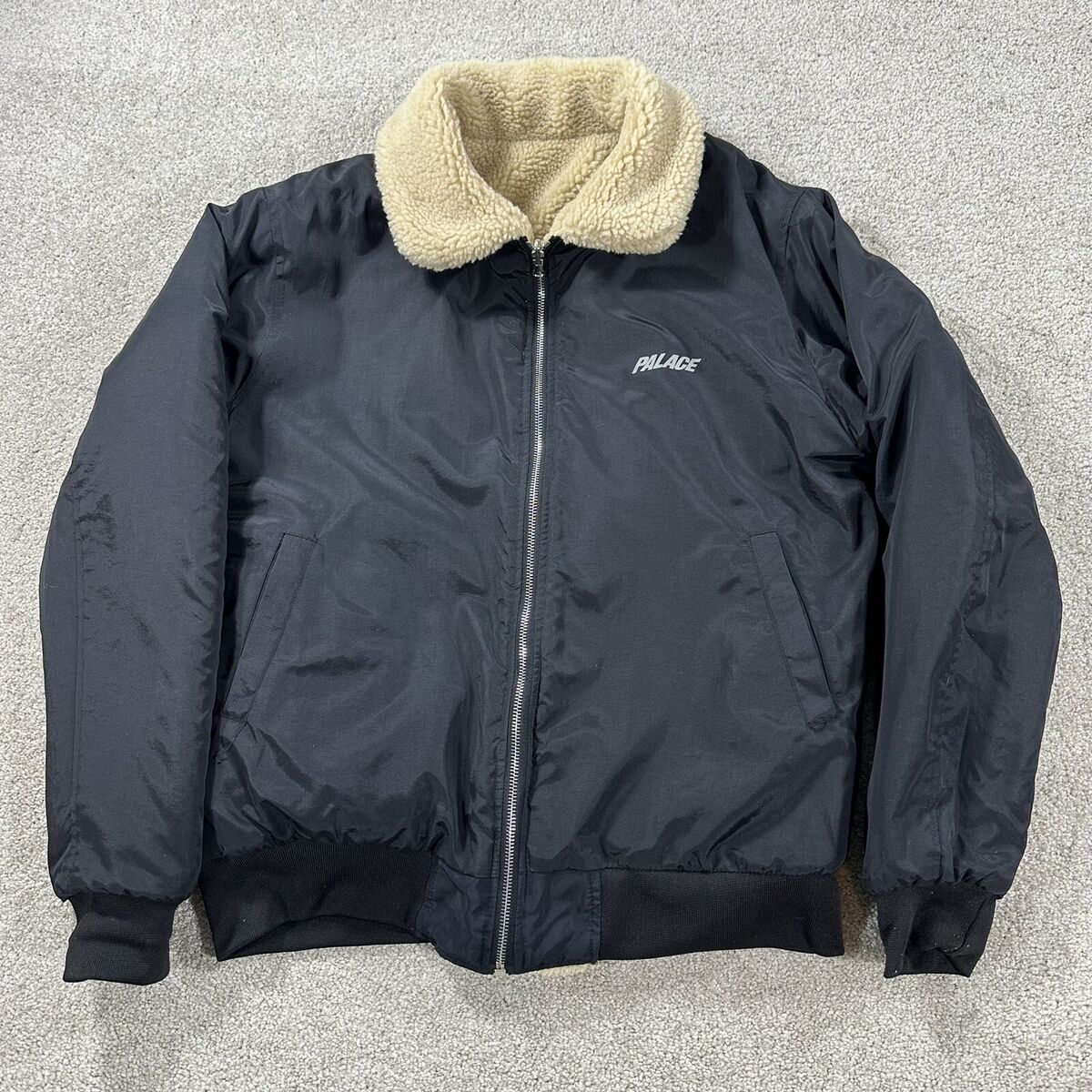Palace Reversible Jacket Sherpa Bomber Black Rare Streetwear Palace Reversible Jacket Sherpa Bomber Black Rare Streetwear