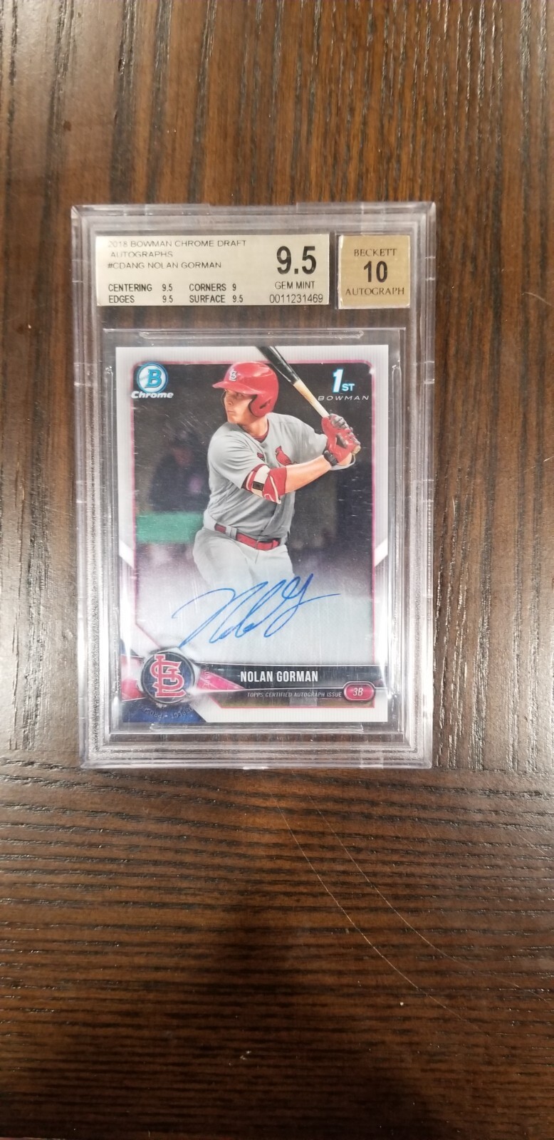 2018 Bowman Chrome Draft Nolan Gorman 1st Prospect Auto BGS 9.5/10 Cardinals