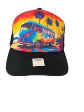 Open Road Trucker Cap Hat Men's Black Graphic Snap Back Curved Rim VW