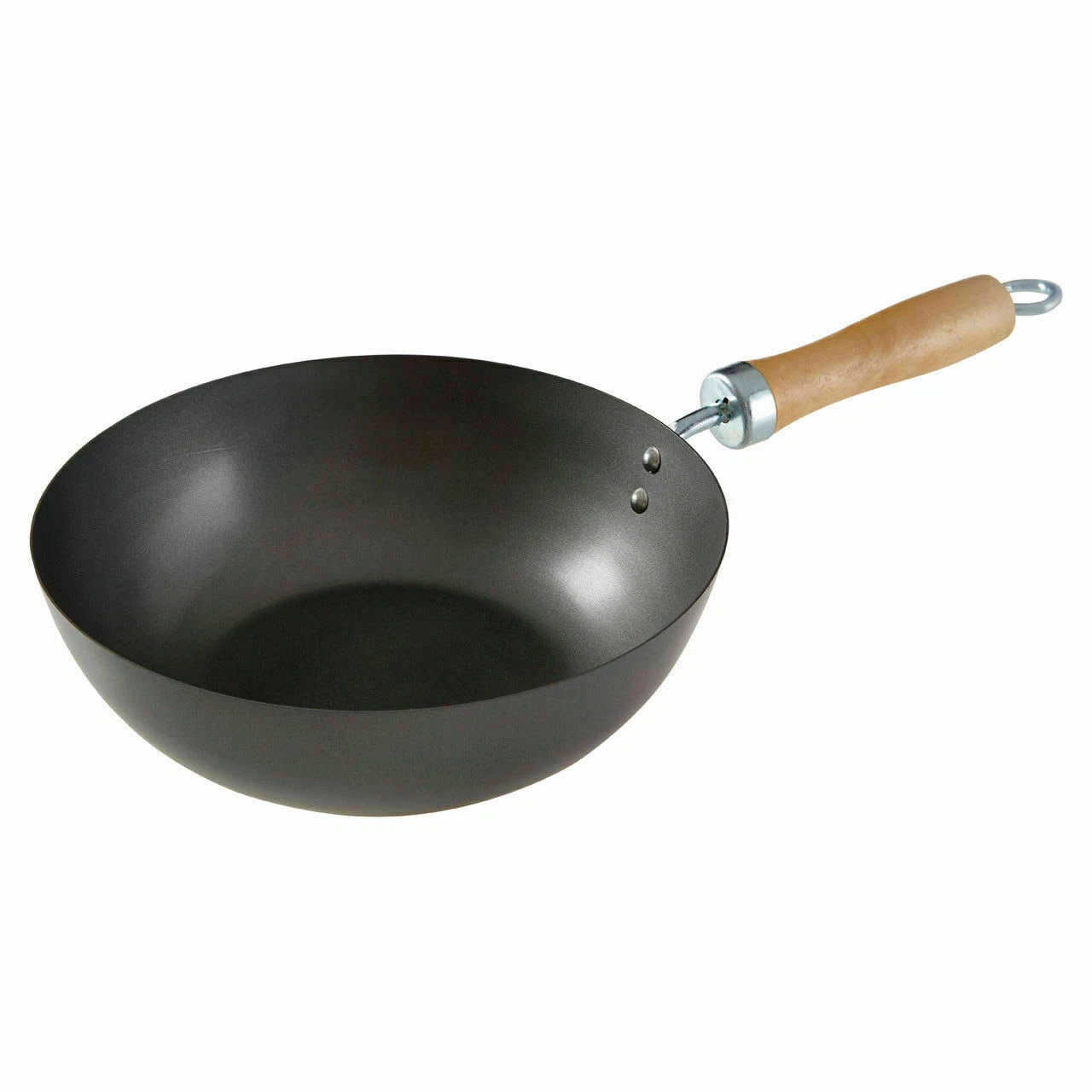 Carbon Steel Wok Chinese Cooking Wooden Handle Stir Fry Pan Hob Catering