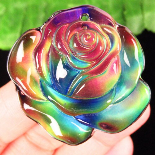 Carved Rainbow Temperature Sensitive Stone Flower Pendant Bead SHM44363