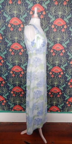 Vintage 90's Y2K Blue Green Hydrangea Print Romantic Empire Waist Maxi Dress 10 - Picture 4 of 5