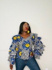 Female women African dramatic bell sleeves outfit clothes Luxury Ankara