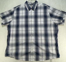 Eddie Bauer Shirt Mens Size 2XL Gray Blue Plaid Short Sleeve Clissic Fit Shirt