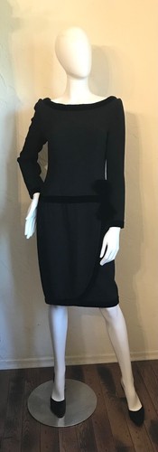 VINTAGE 1980's VALENTINO NIGHT Black Crepe & Velvet Cocktail Evening Dress 6 - Picture 2 of 9